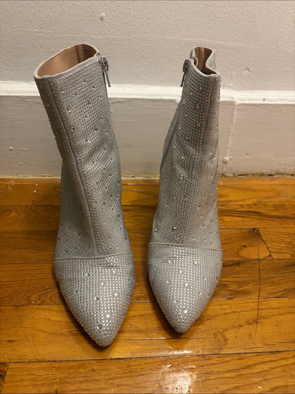 Sparkle Pointed-Toe Ankle Boots - Silver